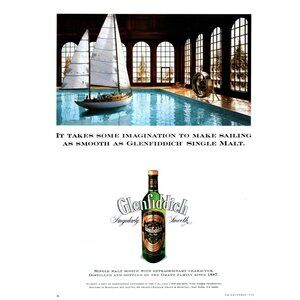 1993 Glenfiddich Scotch Vintage Print Ad Sailboat Yacht Indoor Pool Wall Art